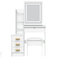 thumbnail image 4 of kluokesi Vanity Desk With Mirror and LED Lights,Small Vanity With 4 Storage Drawers and Cushioned Stool,White Makeup Vanity Desk Set With Sliding LED Mirror,3 Lighting Modes,Brightness Adjustable, 4 of 8