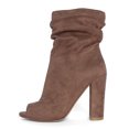 thumbnail image 2 of FSJ Women Fashion Slouch Peep Open Toe Ankle Boots Chunky High Heel Side Zipper Booties Stylish Parties Dressy Shoes Size 16 Brown, 2 of 4
