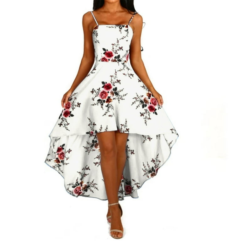 Womens Dresses for Wedding Guest Short Sleeve Boho Holiday Strappy Floral  Print Ladies Beach Swing Irregular Tuxed Dress - Walmart.com
