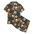 thumbnail image 4 of Gelikeya Kids Silk Pajamas 2T-3T Halloween Pajamas Short Sleeves Collared Graphic Tees Shorts 2pcs Outfits All Saints' Day Sleepwear Girls Fashion 2-13Y (Dark Gray, 2-3 Years), 4 of 5