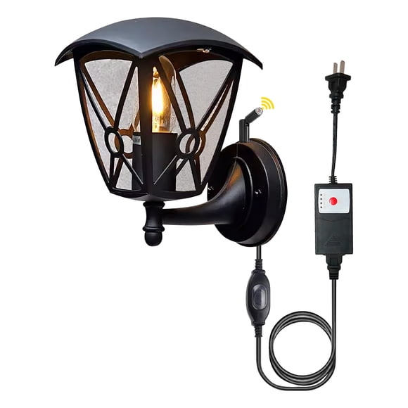 FSLiving Industrial AUTO Aluminum Wall Light Outdoor Timer Adjustable Photocell Combo with UL Plug-in Cord Dusk to Dawn Setting for Porch Backyard Lounges Garden Driveway Light Front Door