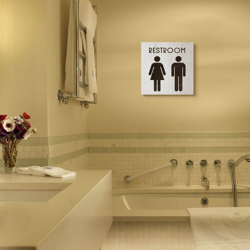 Stupell Industries Vintage Restroom Black And White Wood Texture Design Canvas Wall Art by Daphne Polselli