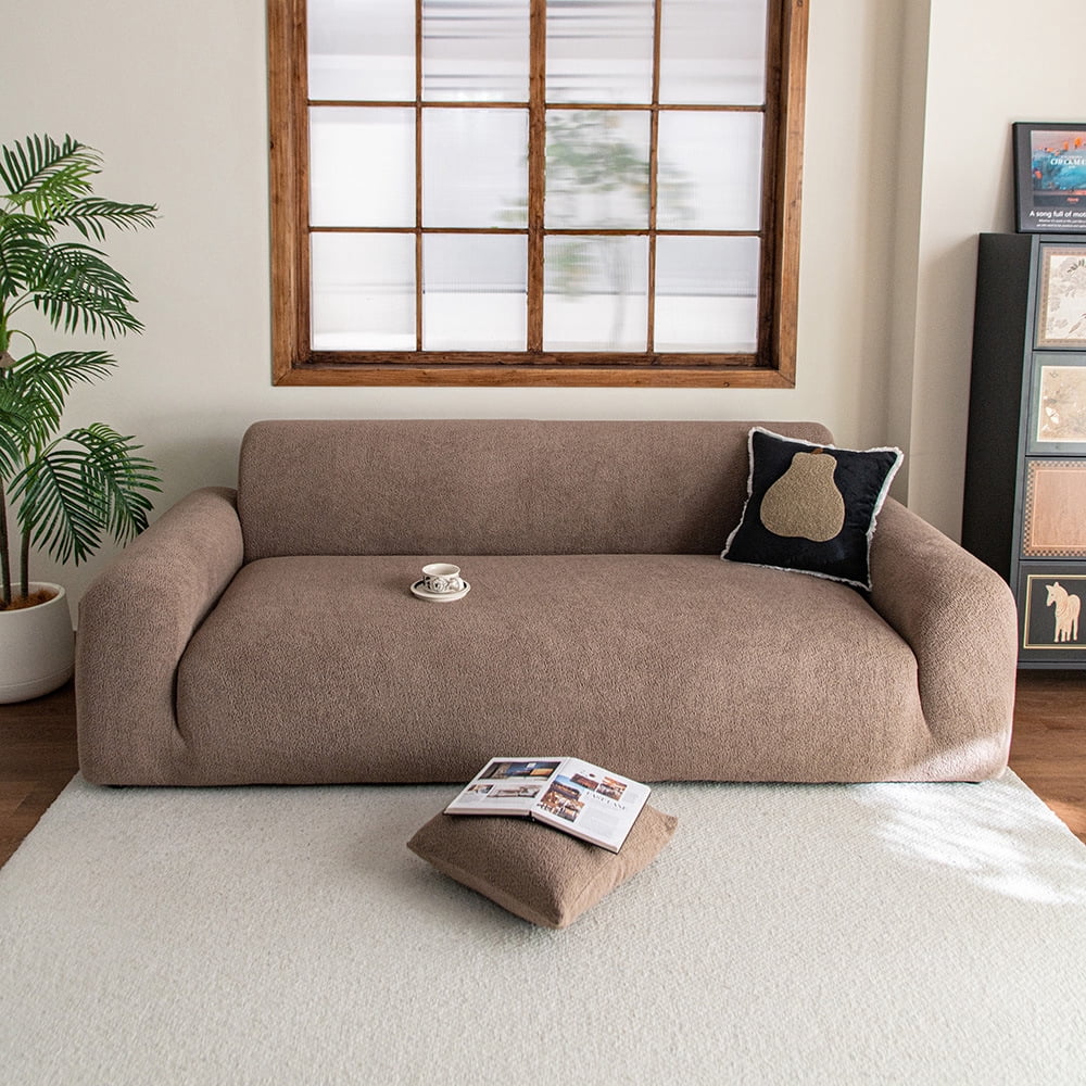 suxuMhao Solid Color Jacquard Sofa Cover Brown Washable Stretch Slipcover Oversized 120-141 Inches 5 Seater Couch Cover Protector Para Sofa All Season Universal Furniture Protector 1 Piece