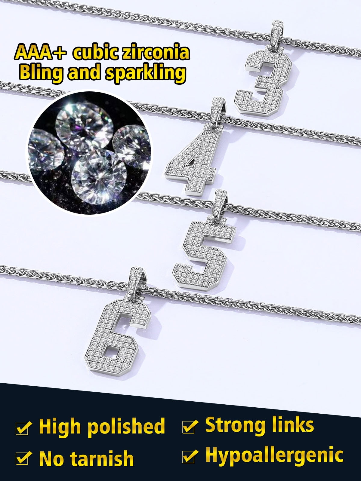 FindChic Cubic Zirconia Silver Colors Necklaces for Mens FindChic Cubic Zirconia Silver Colors Necklaces for Mens