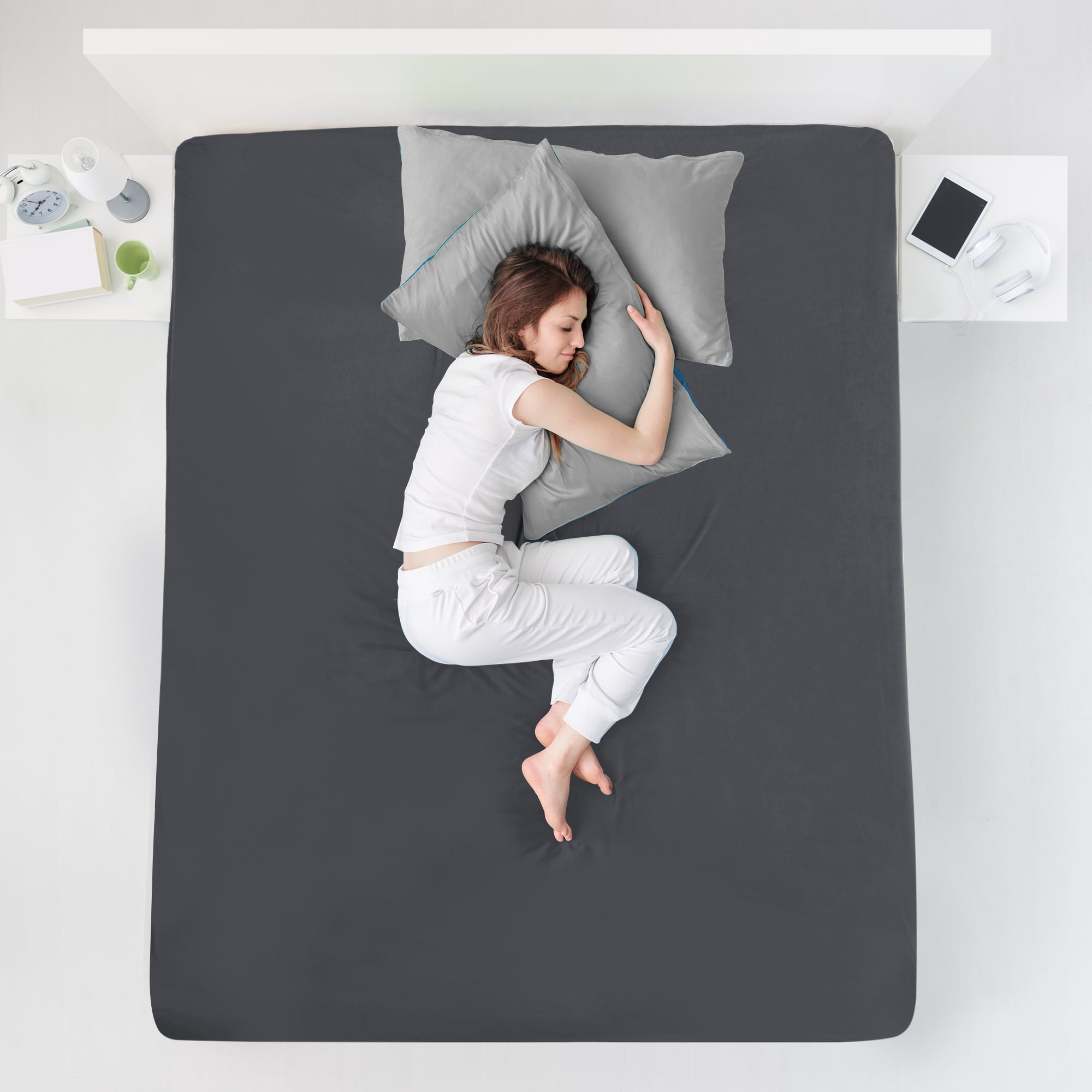Unique Bargains Soft 190GSM Queen 16 Inch Deep Pocket Fitted Sheets Dark Gray Twin