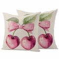 thumbnail image 2 of Pack of 2 Outdoor Pillow Covers 24x24 Inch Waterproof Cherry Fruit Throw Pillow Covers,Decorative Couch Pillow Shams Protectors Spring Botanicals Bow Idyllic Country Leaf Patio Cushion Pillowcases, 2 of 8