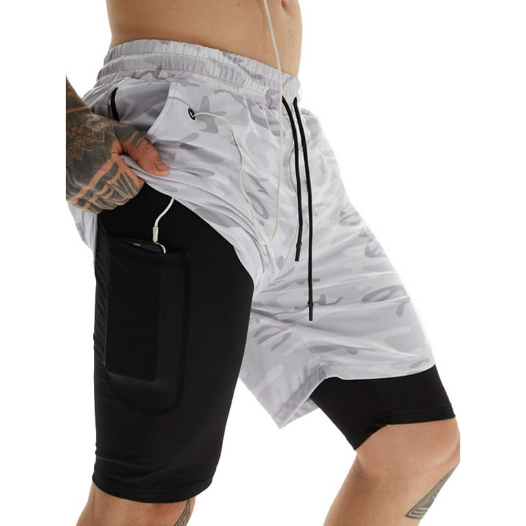 Men 2 In 1 GYM Sport Shorts Running Fitness Jogging Workout Sports Short  Pants