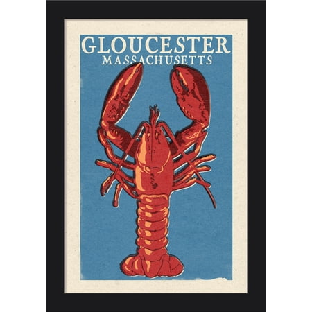 Gloucester, Massachusetts - Lobster Woodblock - Lantern Press Artwork (12x18 Giclee Art Print, Gallery Framed, Black