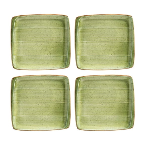 Therapy 6.25" x 5.75" Square Green Porcelain Plate (Set of 4)