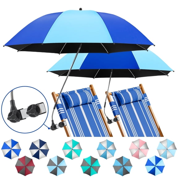 2 PACK Beach Umbrella with Clamp, 360 ° Adjustable Umbrellas for Chair, UPF50  Umbrella for Beach Chair, Patio Chair, Wheelchair, Camping Chair, Golf Carts  (Chair Not Included)