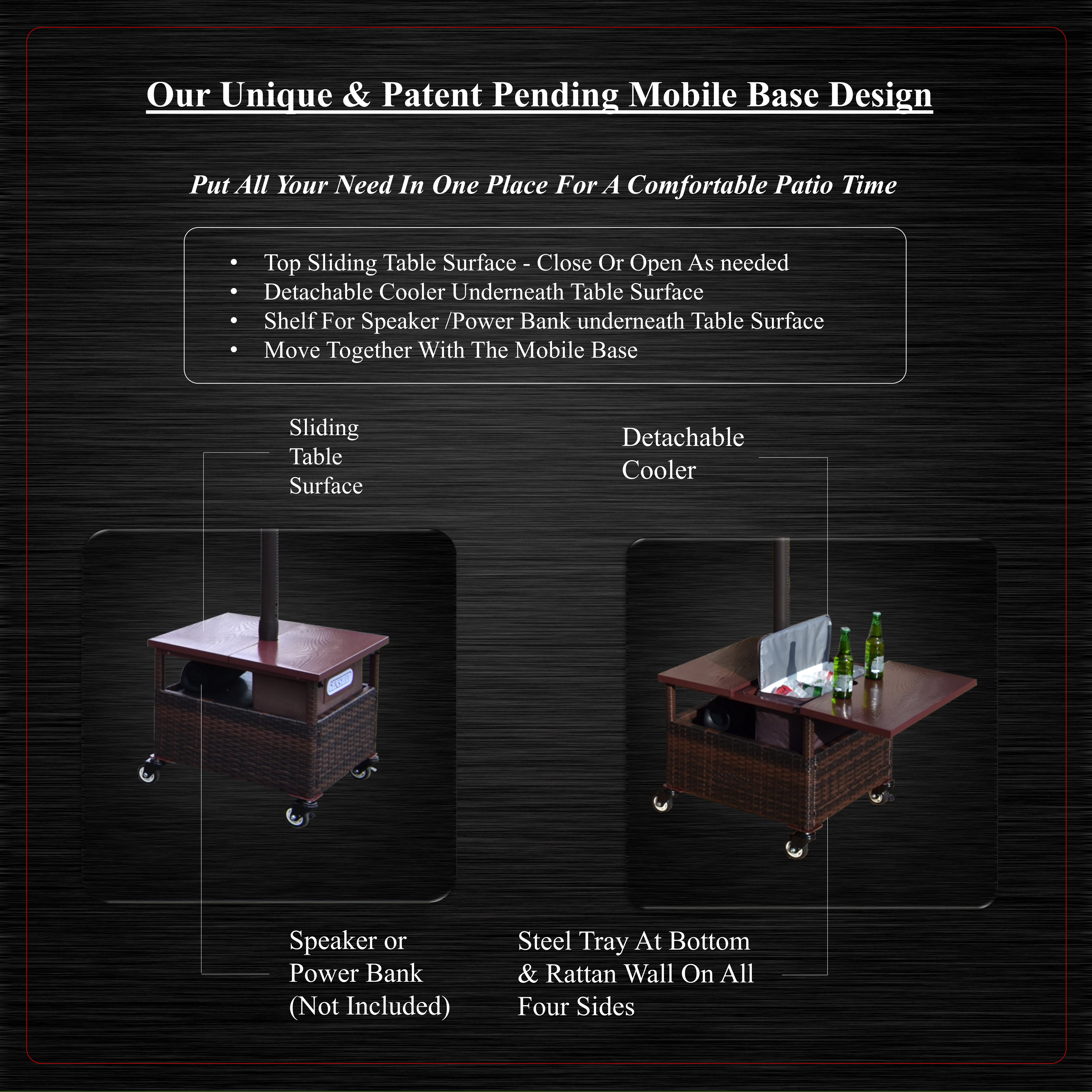 GENSHED Cantilever Umbrella Base with Wheels. Portable Umbrella Stand with Wheels & Table. Rolling Umbrella Base with Easy Move at Full Weight.