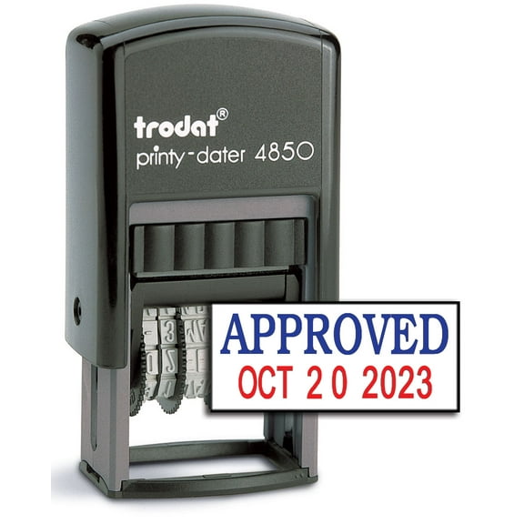Trodat 4850 Date Stamp with APPROVED, Self Inking Stamp - Blue/Red Ink