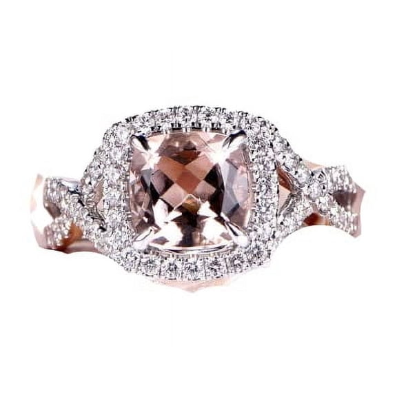 HeartsAndYou 3.5ct Natural Morganite Diamond Ring Twist Shank Halo 100% 14k SOLID White Gold