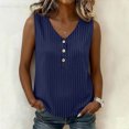 thumbnail image 7 of Hearthz Women's Striped V Neck Womens Sleeveless Shirts 3 Buttons Henley Curved Hem Womens Tank Tops Lightweight Textured Vest, 7 of 7