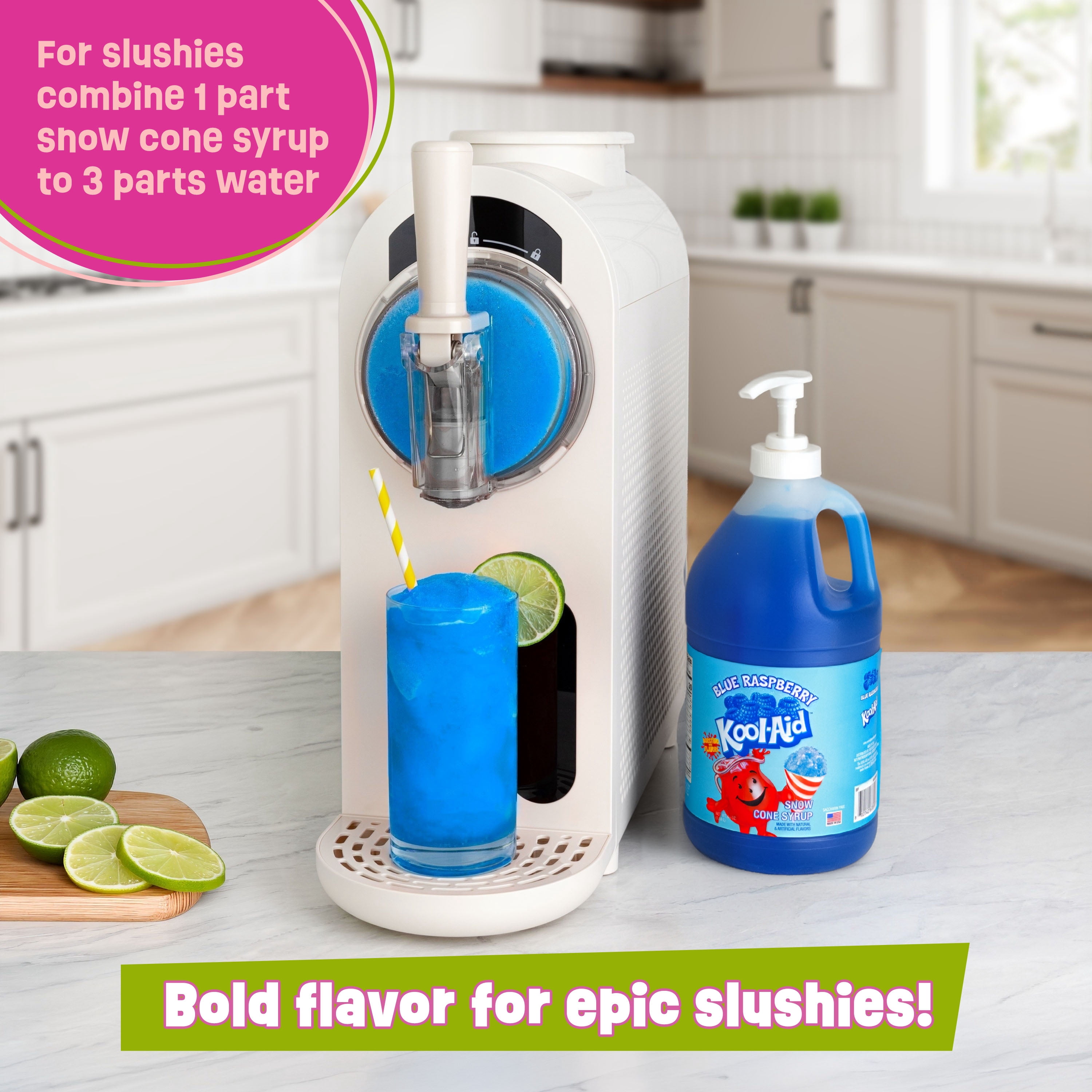Kool-Aid Blue Raspberry Snow Cone Syrup, 64 oz (1/2 Gal) Pump Bottle, Snow Cone Maker Ready