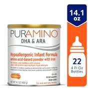 PurAmino Hypoallergenic Infant Drink, for Severe Food Allergies, Omega-3 DHA, Iron, Immune Support, Powder Can, 14.1 Oz