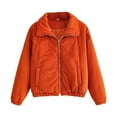 thumbnail image 2 of XPMWRP Womens Cropped Corduroy Puffer Jackets Long Sleeve Zipper Quilted Down Coats Winter Warm Jackets with Pockets Orange M, 2 of 4