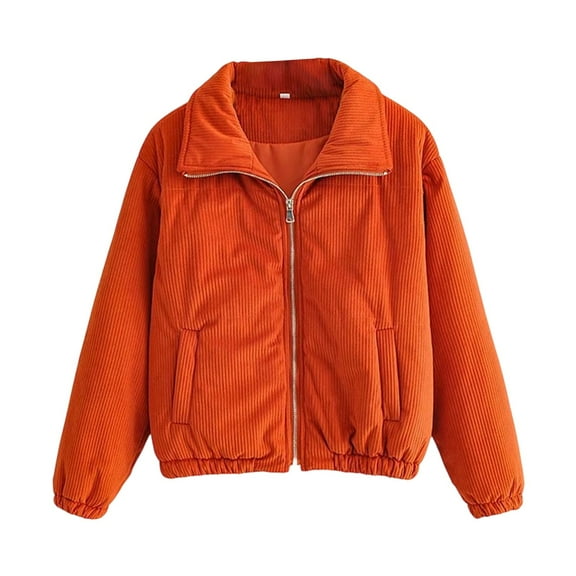 2025 Womens Cropped Corduroy Puffer Jacket Winter Jackets Warm Long Sleeve Zip Quilted Down Puffer coat with Pockets