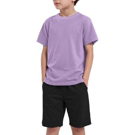 Gubotare Toddler Boy Clothes Sets Contrast Color Baby Boys Clothes Set Toddler Boys Shirt Tops and Shorts Summer Outfit 2Pcs (Purple Size 4-5 Years)