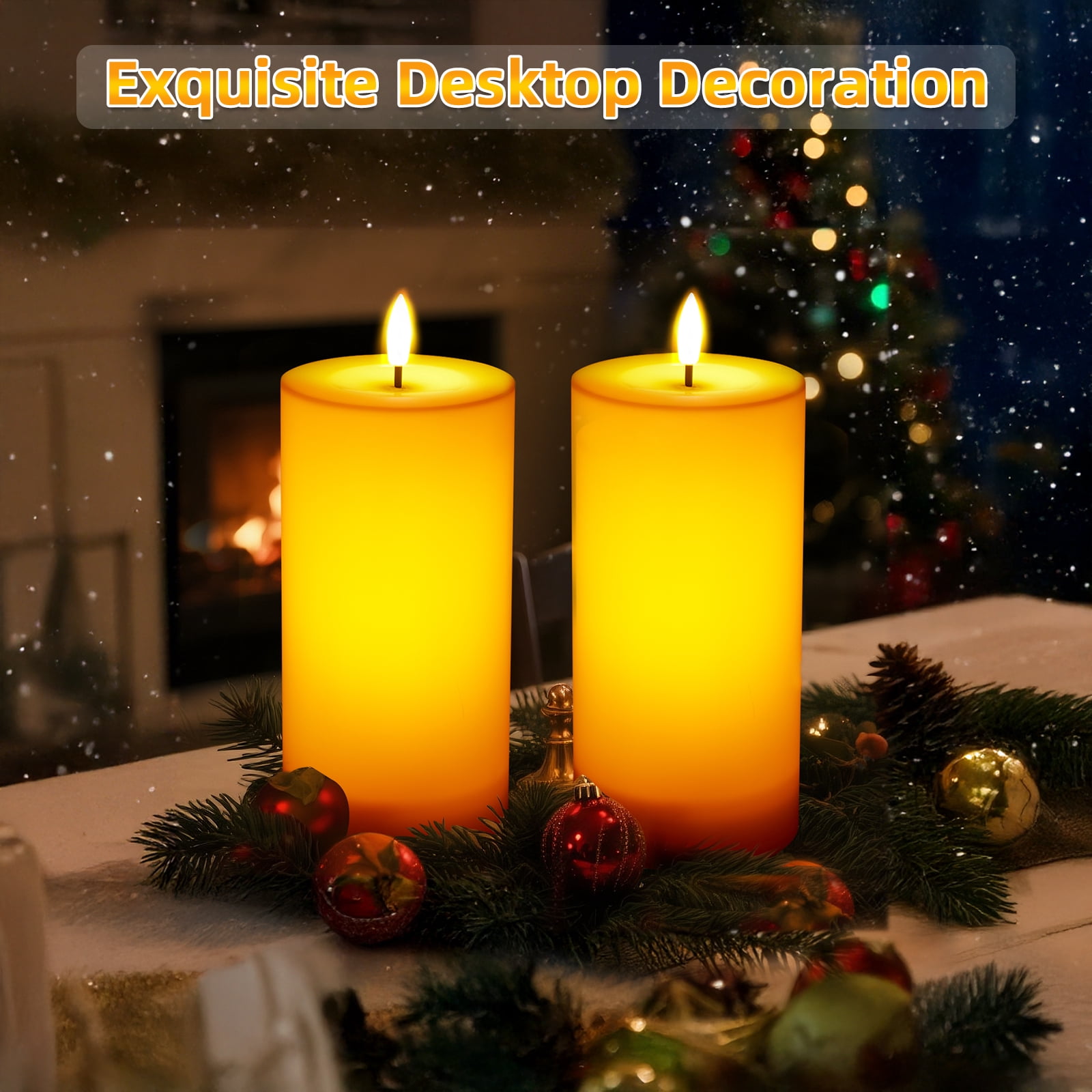 IMAGE 4"x8" Ivory White Outdoor Waterproof Flameless Candles with Timer & Remote Control (2 Pack)