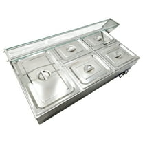 PreAsion 5-Pan Food Warmer Stove Bain-marie Canteen Buffet Steam Heater Table with Glass Guard