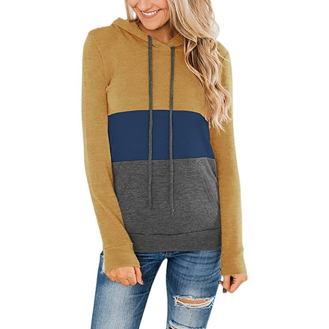 Women's Three-color Stitching Loose Long Sleeve O-Neck Shift Printed Sweatshirt