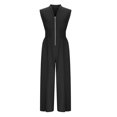 thumbnail image 6 of lcziwo Womens V Neck Casual Dressy Jumpsuits Smocked Zip Up Sleeveless Wide Leg Onesie Pants Summer Casual Elastic Waist Overalls with Pockets Work Outfit Back to College Sale Black L, 6 of 9