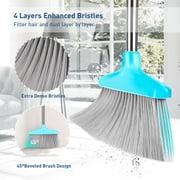 FGY Broom and Dustpan Set with Removable Handle for Indoor and Pet (Blue)