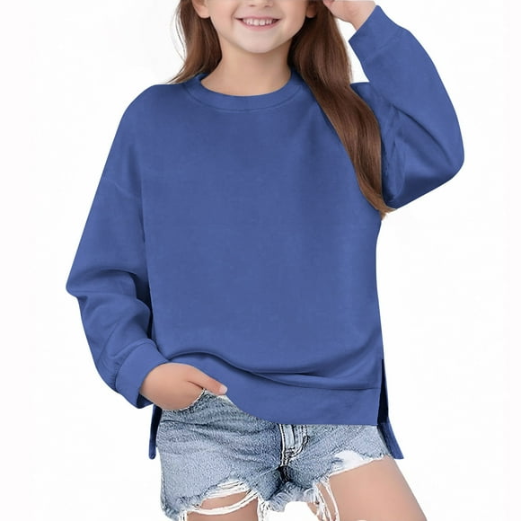 ZACPNCV Girls Hoodies Sweatshirts Half Zipper Pulr Crop Tops for Teen Girls Long Sleeve Sweater Thumb Hole Blue 11-12 Years