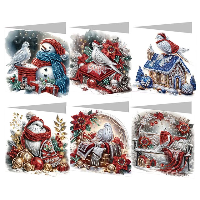Kit Tarjeta Pintura Diamantes Imitación Artesanal 6 Uds. Muñeco Nieve Navidad