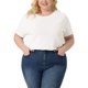 thumbnail image 1 of Camisas de punto de mujer de tallas grandes Agnes Orinda, de manga corta, cuello redondo, top casual blanco 1X, 1 of 6