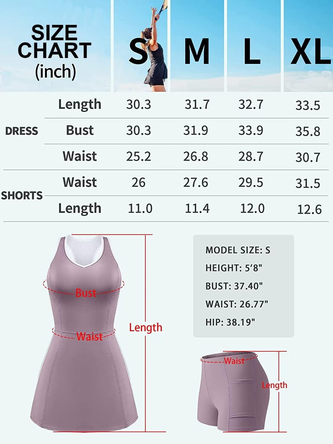 Women Tennis Dress with Built-in Bra and Pockets Shorts Racerback Athletic Dresses