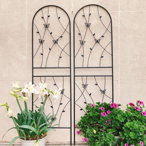 2 Pack 71" H Large Garden Trellis，Heavy Duty Rustproof Black Iron Plant Trellis for Potted Plant Support Metal Climbing Rose Trellis