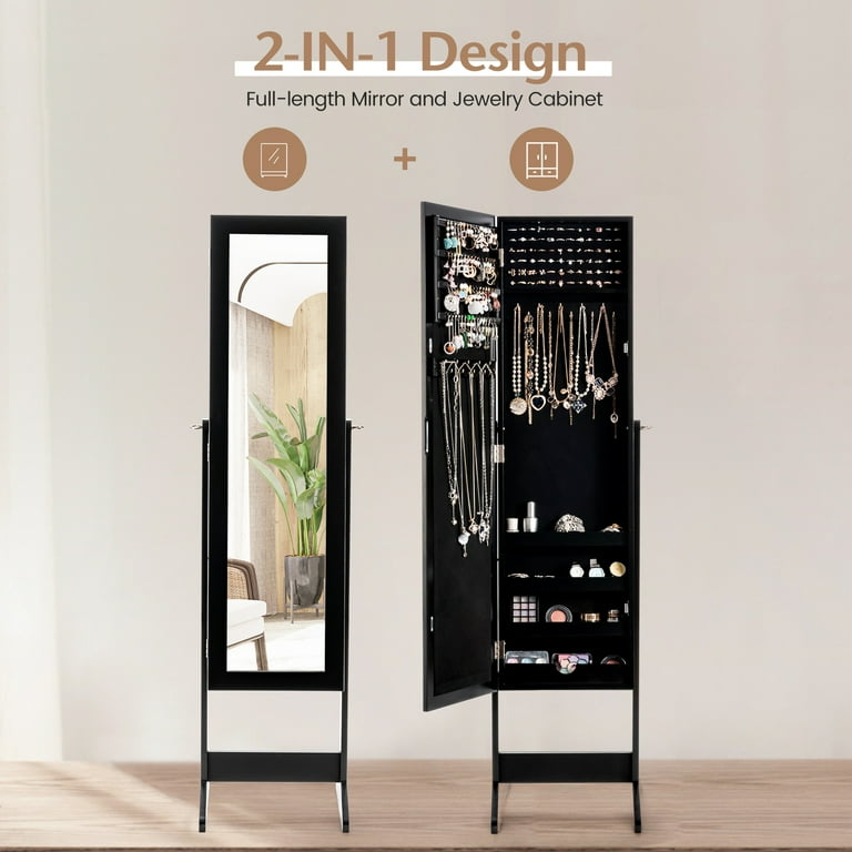 Costway Jewelry Armoire with Mirror, Freestanding Organizer, Black