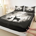 thumbnail image 4 of Castle Fairy Jungle Deer Queen Sheets 4 Pieces,Smooky Woodland Wildlife Queen Sheet Sets,Black Off White,1 Fitted Sheet, 1 Flat Sheet and 2 Pillowcases, 4 of 6