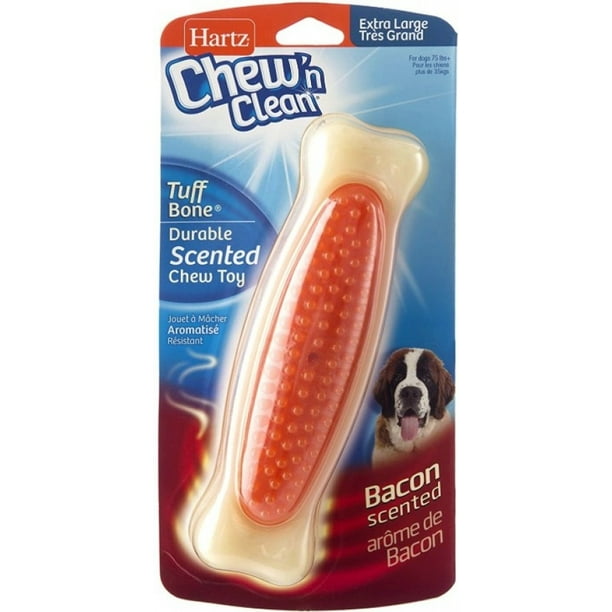 1 count Hartz Chew N Clean Tuff Bone Durable Bacon Scented Dog Chew Toy