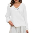 thumbnail image 2 of Fanxing Women's Lace-up Hooded Sweatshirt Fall Long Sleeve Loose Comfy Pullover Tunic Tops White M, 2 of 9