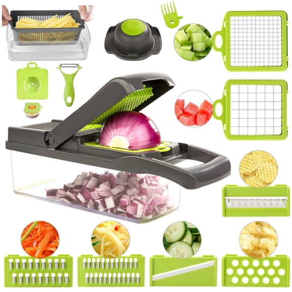 Vegetable Chopper, 16-in-1 Multifunctional Vegetable Slicer-Veggie Onion Salad Food Chopper Manual-Potato Chipper-Veg Chopper and Dicer-Kitchen Tools & Gadgets