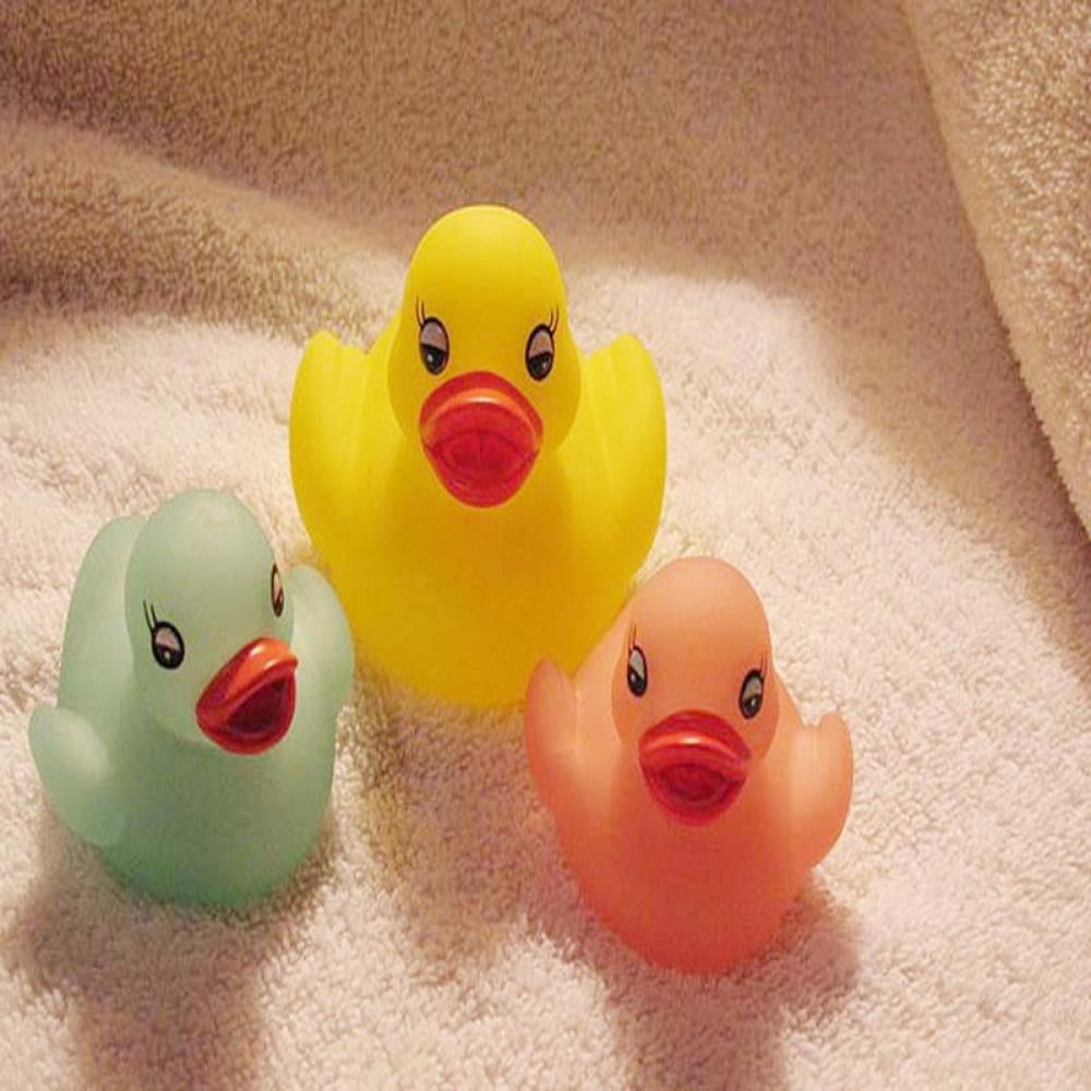 3Pcs Yellow Rubber Duck LED Light Up Flashing Squeaky Water Play Kids Bath Toys 