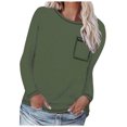 thumbnail image 2 of Sakmal Spring Tops for Women 2024 Long Sleeve Green Solid Crew Neck Pocket T-Shirts Womens Shirts Plus Size, 2 of 6
