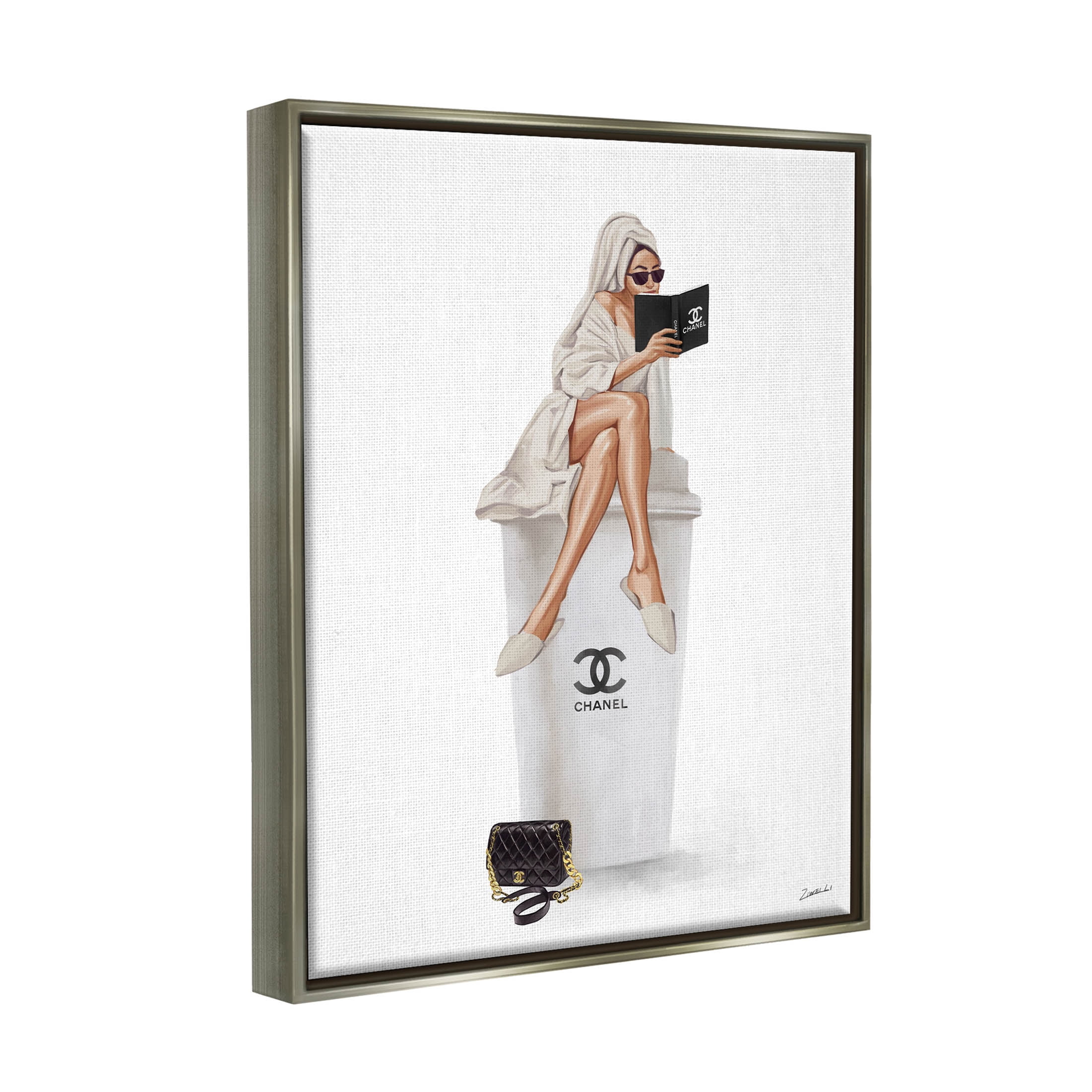 Stupell Industries Fashion Brand Emblem Coffee Cup Woman Graphic Art Luster Gray Floating Framed Canvas Print Wall Art, Design by Ziwei Li