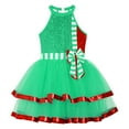 thumbnail image 6 of TiaoBug Christmas Sparkly Dress for Girls Striped Sequins Ballet Leotard Dance Tutu Dress Green 14, 6 of 7