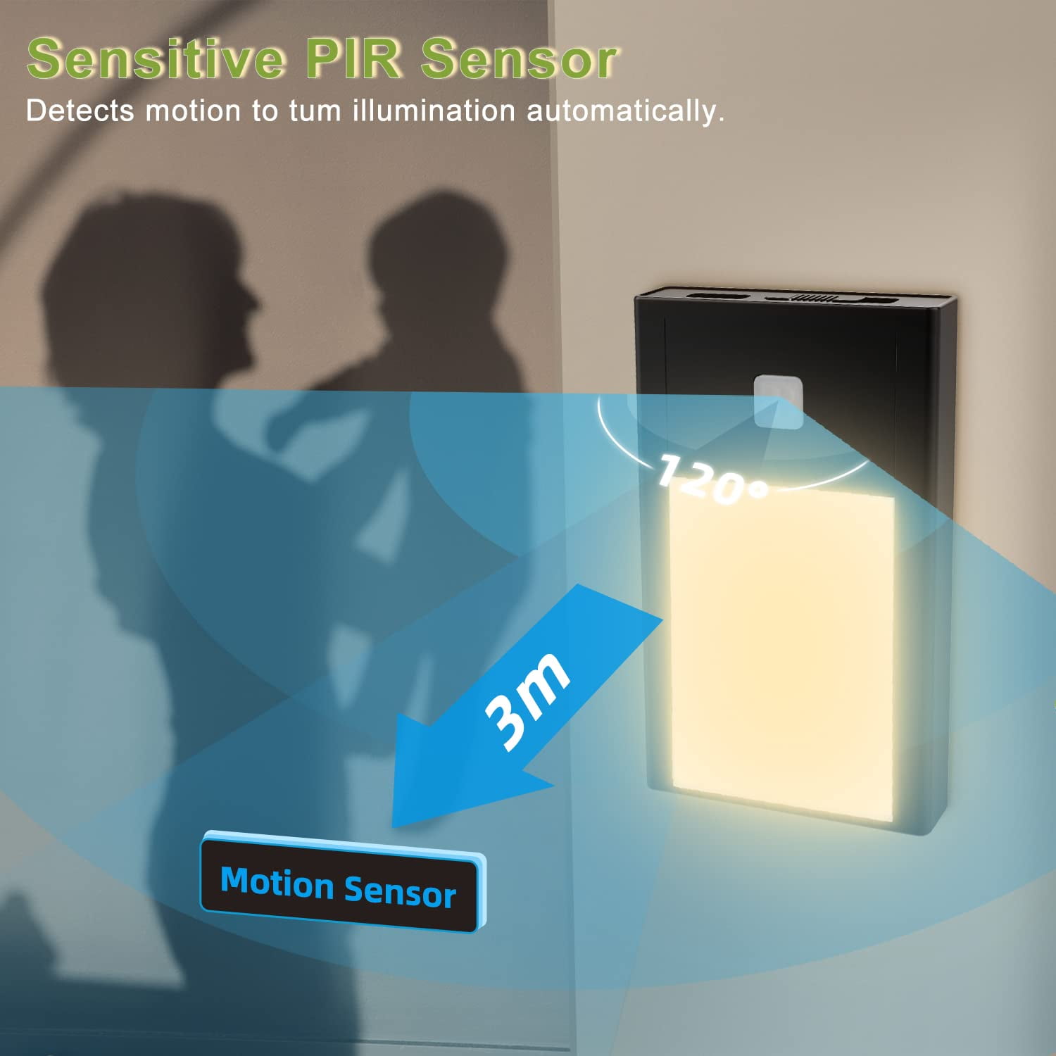 Motion Sensor Night Light, Rechargeable Battery Powered Led Light with Magnetic Suck Installation for Bedroom Hallway Stair Nursery Kids Room (2.68 inch 3000K 3Pack Black)
