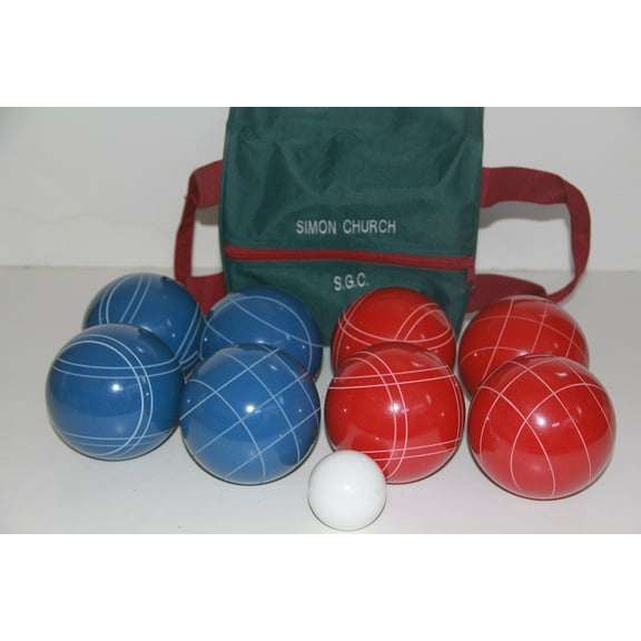 Italian/American Made, 110mm EPCO Bocce Set - Rustic Blue/Red Balls and Engraved Green/Maroon Bag