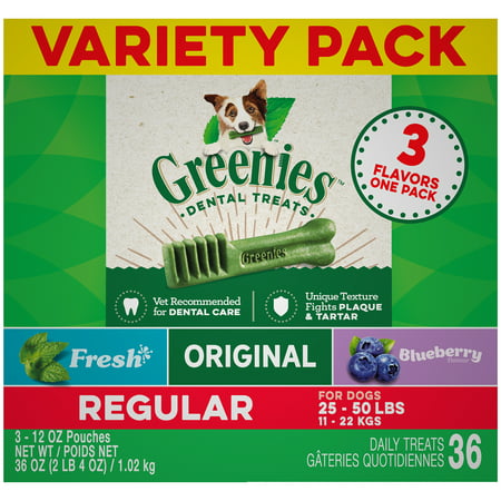 Greenies Regular Size Natural Dog Dental Chews 3-Flavor Variety Pack, (3) 12 oz.