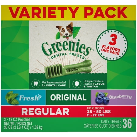 Greenies Regular Size Natural Dog Dental Chews 3-Flavor Variety Pack, (3) 12 oz.