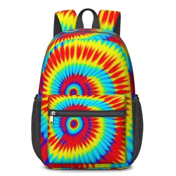 Red and Blue Tie Dye Pattern 17" Waterproof Oxford School Backpacks for Teens, S-Shape Padded Straps, for School, Travel, Hiking, Camping