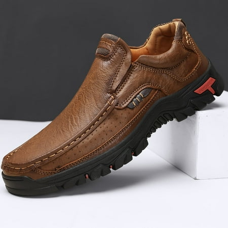 

hotio 2024 Men s Stitching PU Leather Loafers Anti-skid Wear Resistant Slip On Shoes For Outdoor Walking Running Spring Autumn