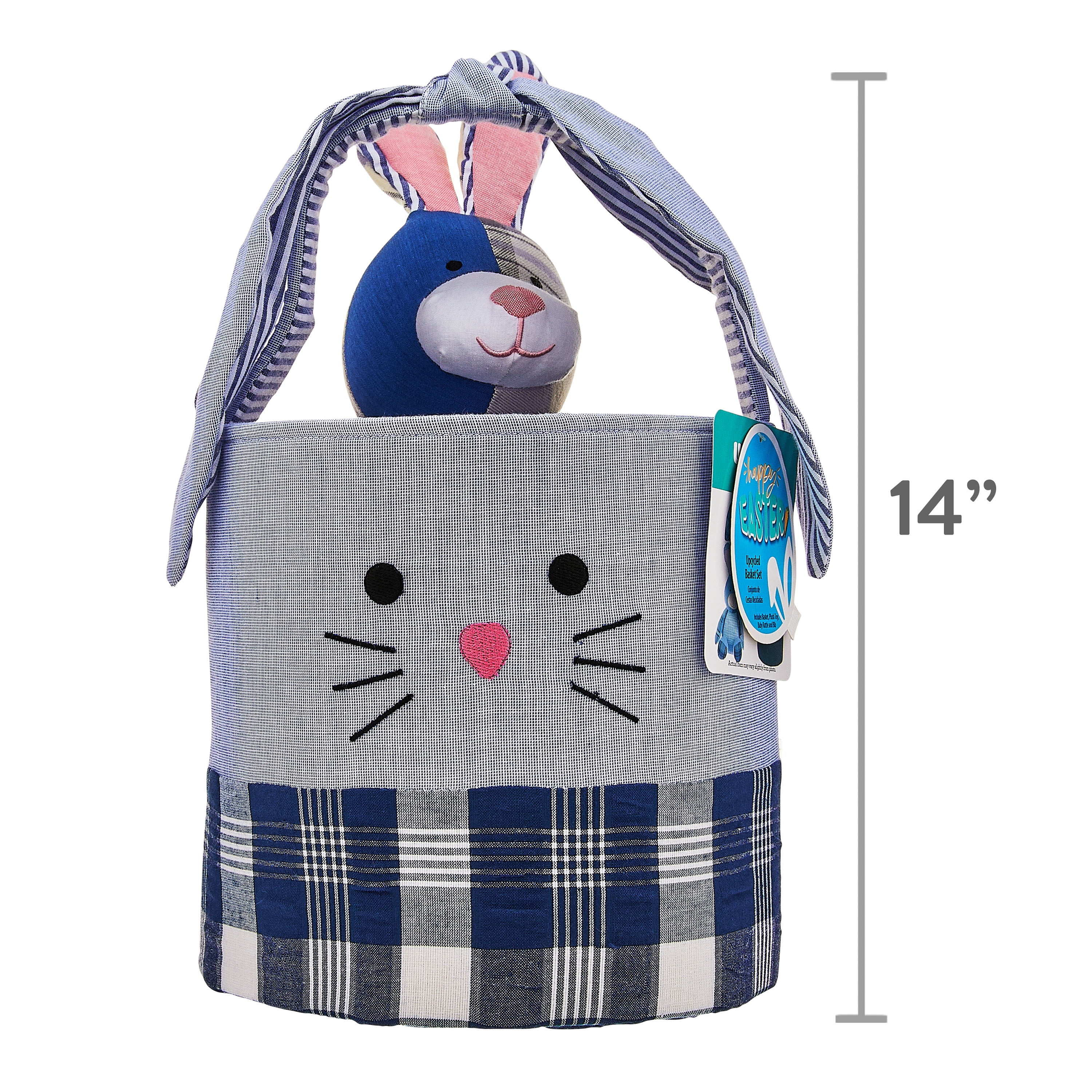 Blue Bunny Plush Easter Basket, 8 inch, Kipekee, Upcycled Plush Basket