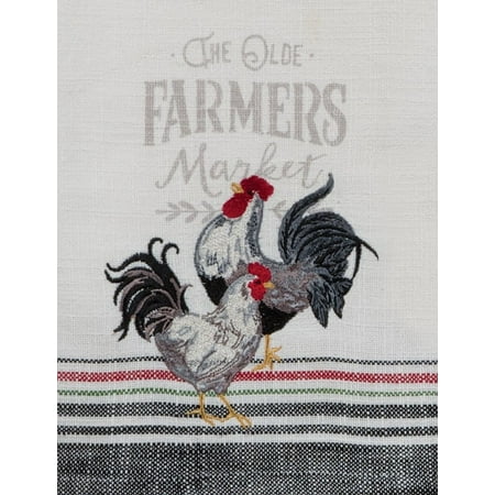 Hen Dish - Kay Dee The Olde Farmers Market Rooster and Hen Embroidered Kitchen Tea Towel